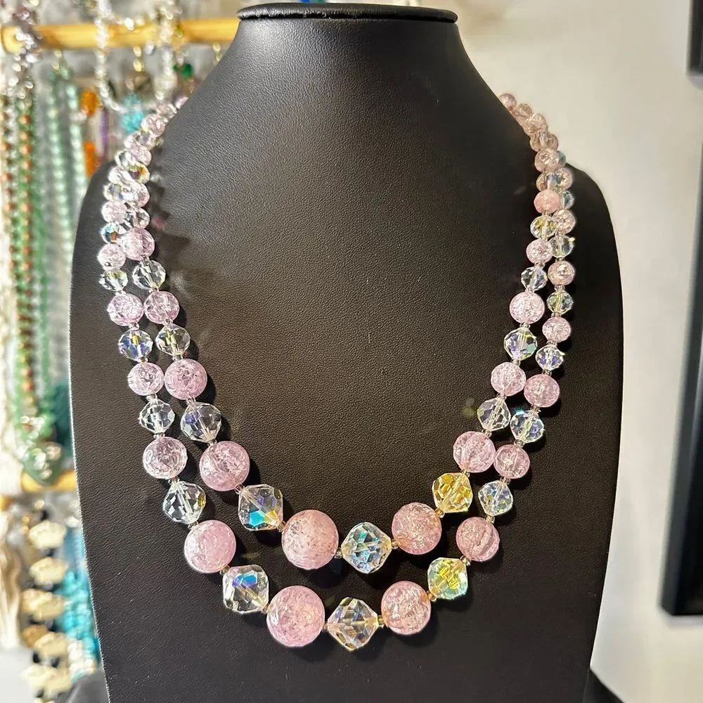 Vintage LAGUNA graduated acrylic and crystal beaded necklace and bracelet‎ set!